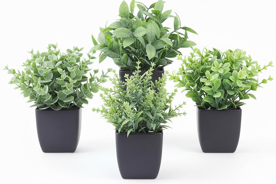 4-Pack Fake Plants with black pots